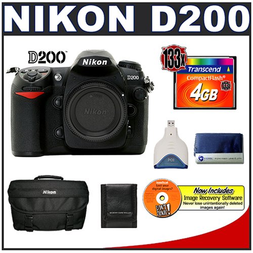 Nikon D200 10.2MP Digital SLR Camera (Body) + Nikon SLR Gadget Bag + Transcend 4GB 133x CompactFlash Card + USB Card Reader + Image Recovery Software