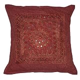 Delightful Home Decor Art Rajrang Mirror & Embroidery Work & Cotton Cushion Cover Throw Pillow Cover Comforter Sets India (Size 16x16) (5 Pcs)