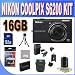 Nikon COOLPIX S6200 16 MP Digital Camera with 10x Optical Zoom NIKKOR ED Glass Lens and HD 720p Video (Black) + 16GB SDHC Memory + Extra Extended Life Battery + Ac/Dc Charger + SDHC Memory Card Reader + Zing Microfiber Cleaning Cloth + Shock Proof Case w/Strap + LCD Screen Protectors + Mini Tripod + Accessory Saver Bundle