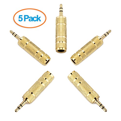 Aurum Cables 5-Pack High Quality 3.5mm Male to 6.35mm Female Stereo Adapter