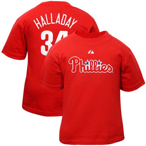 Majestic #34 Roy Halladay Philadelphia Phillies Infant Player Name & Number T-Shirt - Red (12 Months)