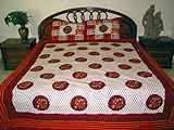 3p Set White Red Block Print Cotton Bedspread Tapestry Throw Bed Cover Indi ....