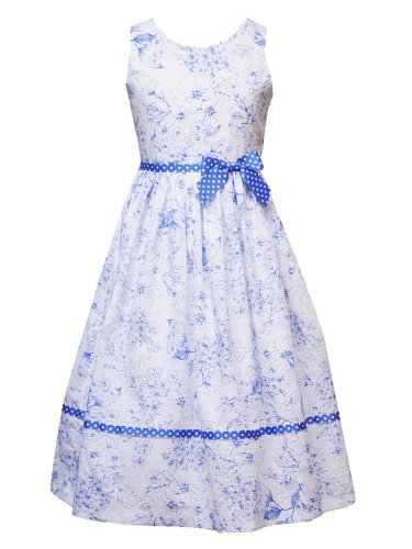 Rare Editions - Chantilly Place Girls 7-16 PERIWINKLE-BLUE WHITE TOILE PRINT CLIP DOT Special Occasion Wedding Flower Girl Party Dress