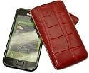 Suncase Ledertasche (Lasche mit R&uuml;ckzugfunktion) f&uuml;r Samsung i9000 Galaxy S / i9001 Galaxy S Plus croco-rot