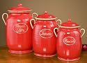Avignon Tuscan Large Potato, Flour, Beans Covered Jars - Red