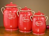 Avignon Tuscan Large Potato, Flour, Beans Covered Jars - Red