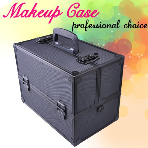 Aluminum Makeup Cosmetic Train Storage Case w Key Lock Jewelry Artist Box Black