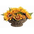 Faux Sunflower Arrangement in Basket - Yellow Two-Tone (8")