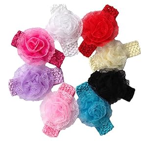 Qandsweet 8pcs Baby Lace Flower Headbands (8pack)