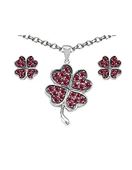 Celtic Love by Kelly Created Ruby Lucky Clover Pendant Box Set with matching earrings in 925 Sterling Silver