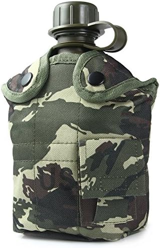 Camouflage US Military Cup with Molle Cover Aluminum Bowl for Outdoor Wild Survival(Jungle Camouflage)