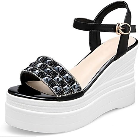 ReesTale Spring and summer han edition shoes Black waterproof high fish mouth slope with buckles female sandals shoes Black 34M EU/3.5B(M)US