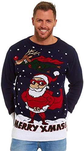 Lekeez Unisex Knitted Ugly Christmas Sweater Pullover Superhero Medium