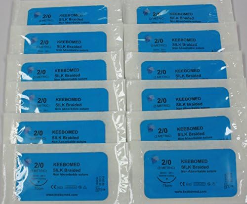 Education Training Practice Sutures - Silk Braided 2/0 30mm Reverse Cutting - Pack of 12 Needles With Thread