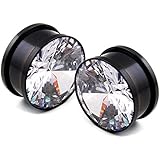 Pair of 7/16"(11mm) Black Anodized Titanium Ear Plugs w/ Large CZ Gem - Screw-Fit Closure