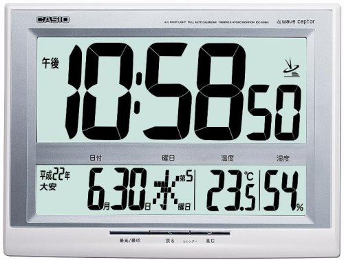 Cover image : CASIO (カシオ) 掛け時計 WAVE CEPTOR ウェーブセプター 電波時計 温度表示 湿度表示 六曜カレンダー 特大表示画面 IDC-600NJ-7JF