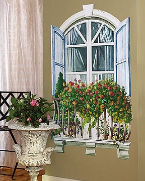 WALLIES Big Murals Paris Window Balcony Flowers 4 pc