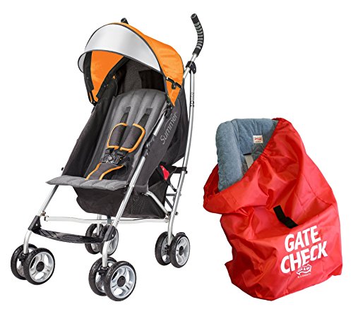 Summer Infant 3D Lite Convenience Stroller with Gate Check Bag for Car Seats, Tangerine