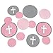 Little Miracle Girl Pink & Gray Cross - Confetti and Balloon Party Decorations - Combo Kit