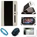 Black with White Executive Leather Jacket Carrying Case Cover with Accessory Slots for Blackberry Playbook 7-inch Tablet Compatible with all Models (16GB, 32GB, 64GB) + Clear Screen Protector + Black USB Travel Wall Charger with LED Power Indicator + SumacLife TM Wisdom Courage Wristband