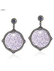 18kt Gold Amethyst Carved Dangle Drop Diamond Pave Earrings New Year Jewelry