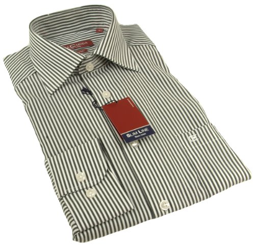 Langarm Herren Hemd Slim Fit weiss / anthrazit 