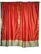 2 Peach Polysilk Sari Curtains Drapes Panels Gold Trim Border Window Dressing 84"