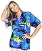 Aloha Women's Hawaiian Beach Casual Button Down Short Sleeve Blouse Shirt Blue