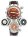 YouYouPifa Classy Double Movement 4 Dial Stainless Steel Case Leather Strap Quartz Watch (Brown)