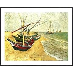 Vincent Van Gogh Poster Kunstdruck und Kunststoff-Rahmen - Fishing Boats On The Beach At (50 x 40cm)