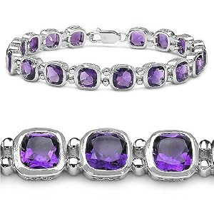 14.40 Carat Genuine Amethyst Sterling Silver Bracelet by
