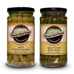 Granite Bay Farms Garlic Pickled Asapargus and Spicy Pickled Green Beans (2 Jar) Sampler, 2-Count, 12-Ounce Jars