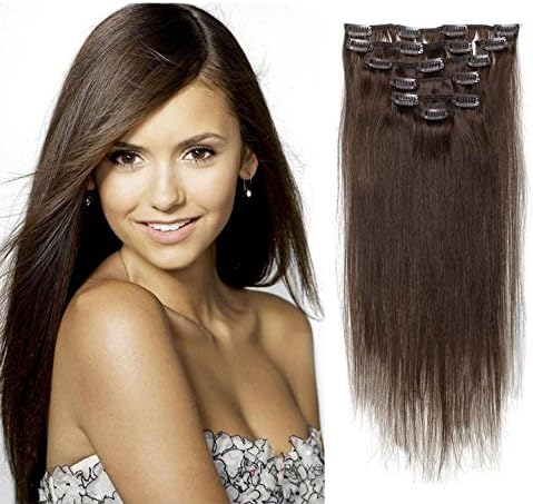 Royar Beauty Clip in Remy Human Hair Straight Hair Extensionss for Women (#4 Medium Brown 20inch 70g)