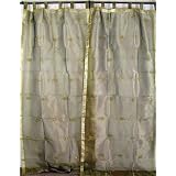 2 Green Window Treatment Tab Curtains India Panels 90 by NovaHaat