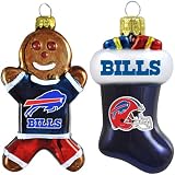 NFL Buffalo Bills Blown Glass Gingerbread Man & Stocking Ornament 2-Pack