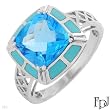 FPJ Marvelous High quality Ring With 3.43ctw Precious Stones - Genuine Topaz and Turquoises Crafted in 14K White Gold - Certificate Available.