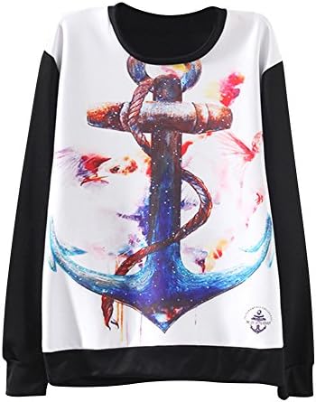 Ezshop Women's Anchor Printed Sweatshirt Round Collar Pullovers Sweaters