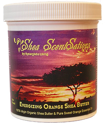 Shea Butter with Pure Healing Sweet Orange Essential Oil - Raw, Organic from Africa, Moisturizing Face Cream, Skin Care for Dry or Aging Hands & Eczema, for Babies & Adults, Unrefined, Natural - use as Lip Balm or Body Butter - Heavenly Scent, Fully Guaranteed (Energizing Orange)