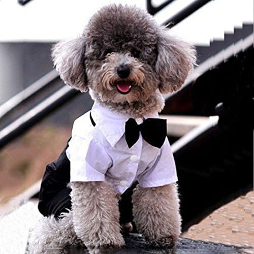 XIDAJE store Pet Cat Puppy Dog Wedding Tuxedo Bow Tie Suit Clothes Jumpsuit Shirt