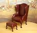 Red Leather Wing Chair and Footstool Dollhouse Miniature Image