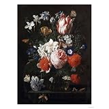 A Rose, a Tulip, Morning Glory, and Other Flowers in a Glass Vase on a Stone Ledge, 1671... by AllPosters.com