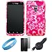 Pink Tropical Flower Design Front and Back Snap On Hard Shell Phone Protector Case for Verizon Wireless LG Revolution LTE 4G Android Smartphone + Clear Screen Protector + Black Retractable Car Charger for LG G2x Smartphone + SumacLife TM Wisdom*Courage Wristband