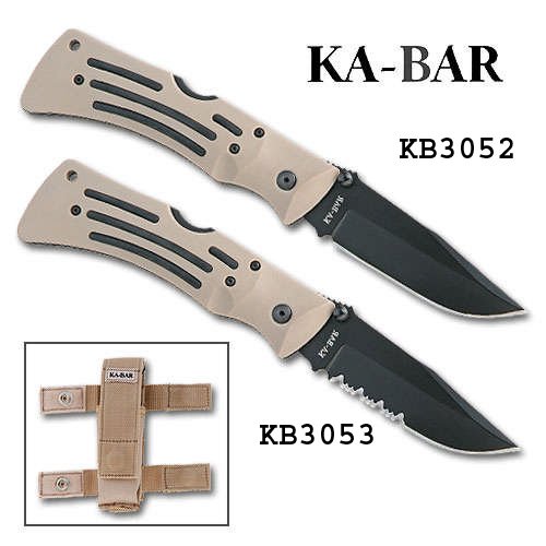 KABAR 2-3053-0 Desert Mule Folder Knife Serrated Black Blade Tan Nylon SheathB000UV5ARC 