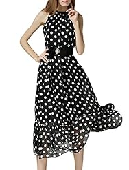 Polka Dot Print Summer Sleeveless Acetate/Acrylic Maxi Dress 