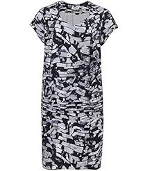 V-neck Cap Sleeves Elastane/Silk Striped Print  Dress