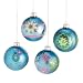SET of 8 Small Blue Snowflake and Flower Pattern Glass Ball Christmas Ornaments 3