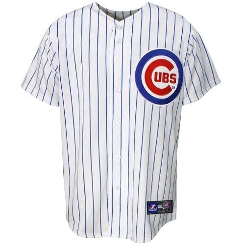 MLB Chicago Cubs Youth Short Sleeve 6 Button Synthetic Replica Jersey (Wht/Royal Pinstrp, X-Large)