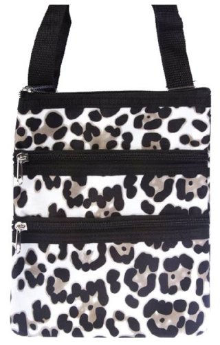 World Traveler Leopard Print Cross Body Bag, Snow Leopard and Black