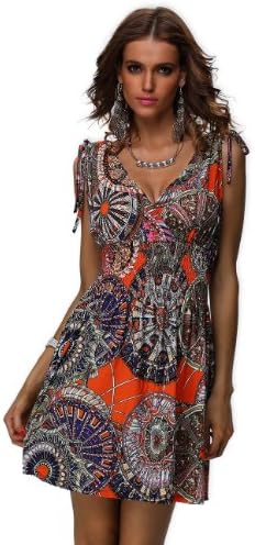 Xueyi Women's Spring Summer Bold Dresses Flower14 (Medium, NewOrange)