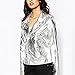 Summerwhisper Women's Zipper Moto Biker Faux Leather Bomber Jacket Silver Large